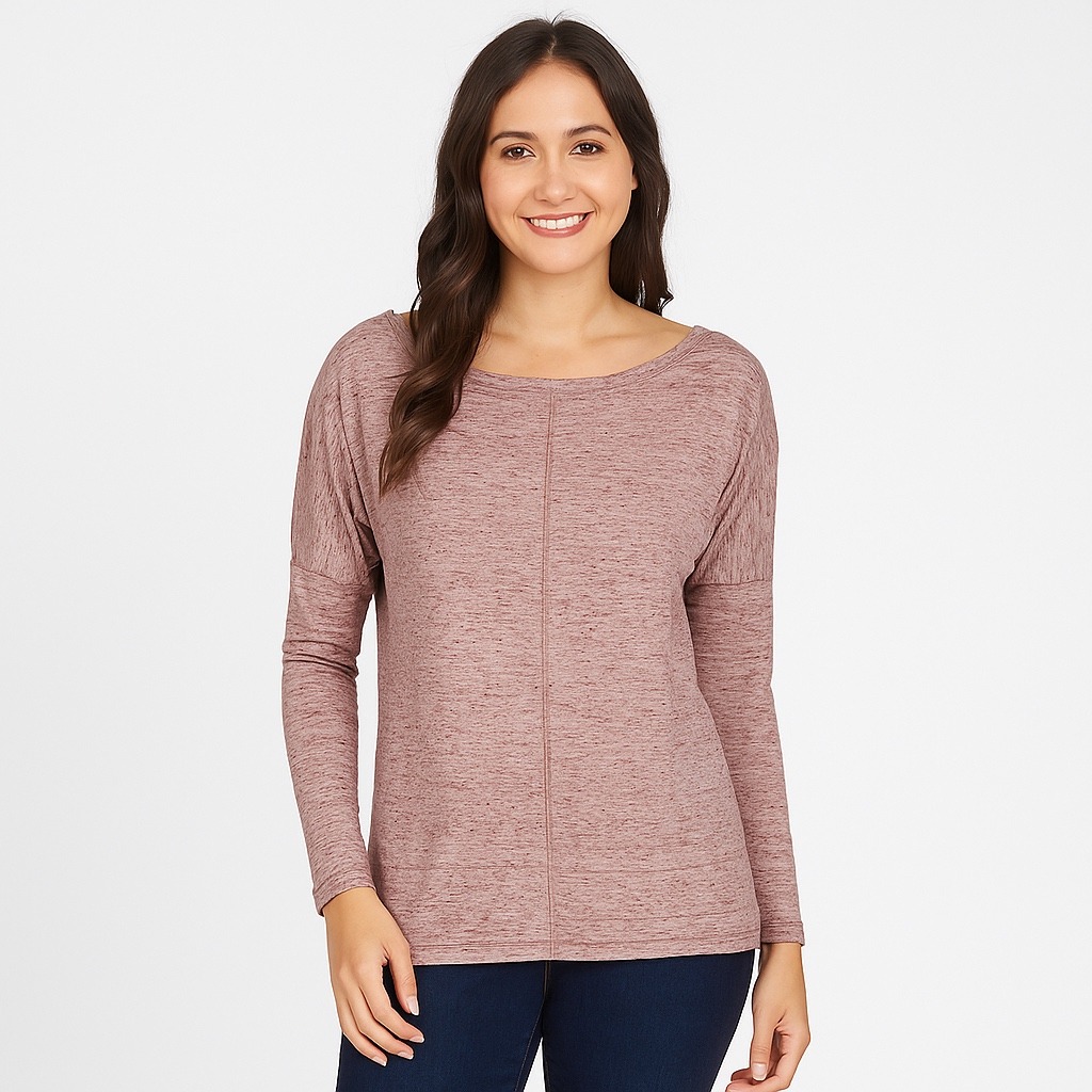 Athleta Top Xs Mauve Heathered Long Sleeve Boat Neck Relaxed Fit Pullover
